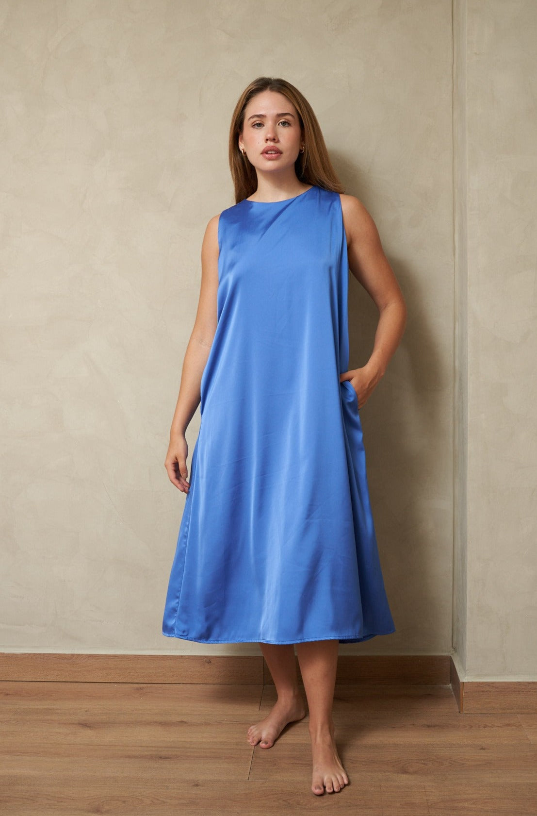 Vestido talego seda azul