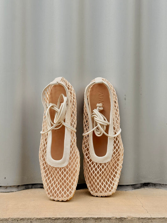 Bailarinas Mesh cuero talco