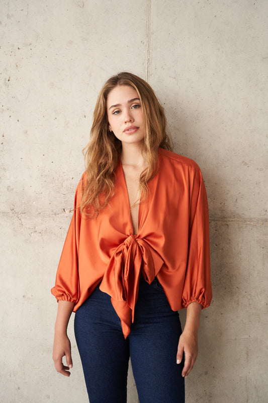 Blusa seda murciélago terracota