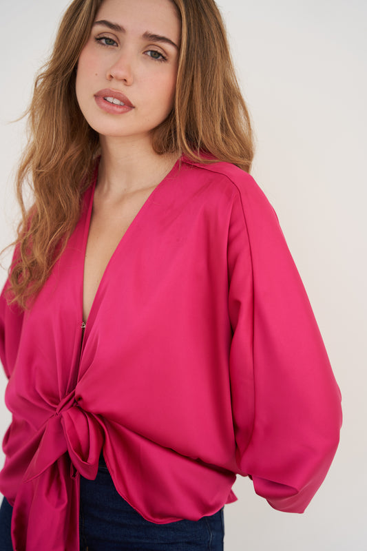 Blusa seda murciélago magenta