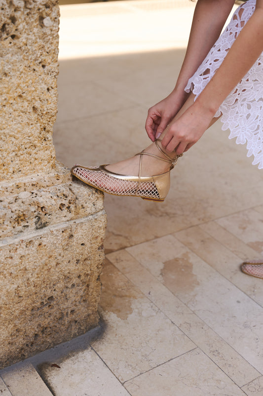 Bailarinas Mesh cuero talco oro