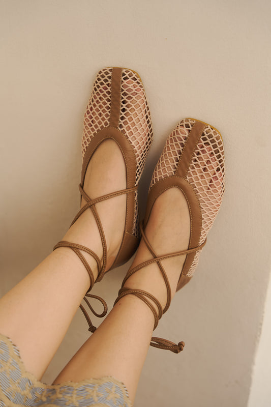 Bailarinas Mesh cuero talco x natural