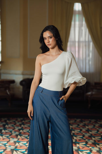 Top sirena manga lino marfil
