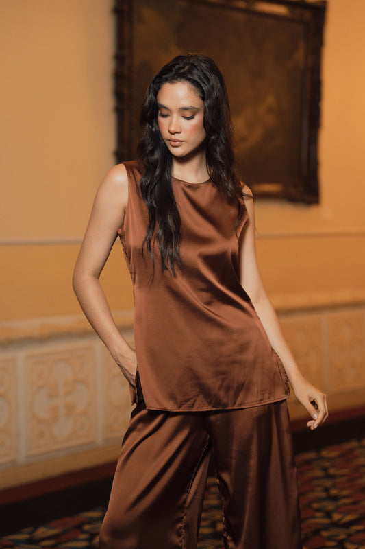 Blusa bandeja seda café